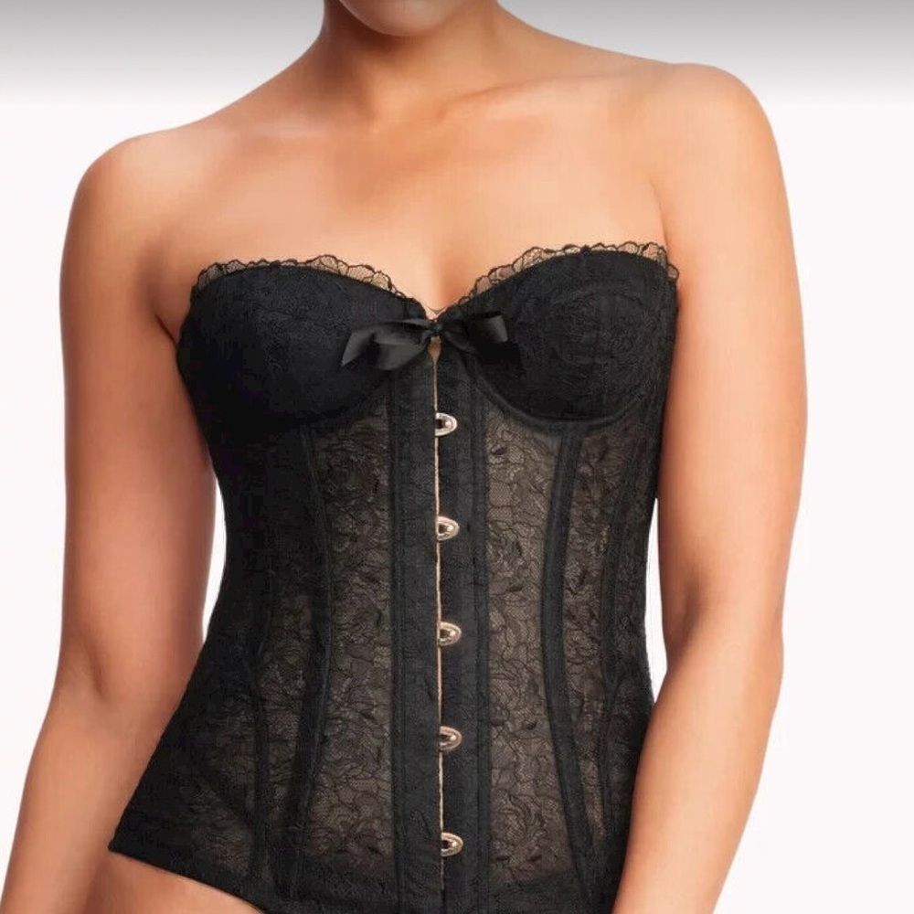 Strapless Black Lace Corset Bustier